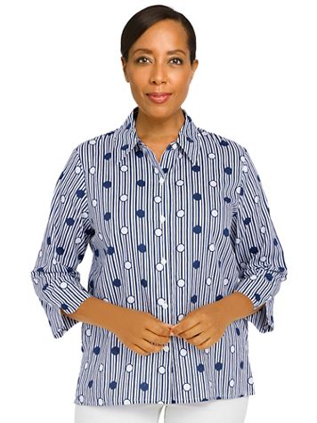 Alfred Dunner® Classic Dot Stripe 3/4 Sleeve Button Down Top Shirt - Image 1 of 3