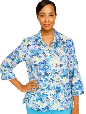 Alfred Dunner® Cool Vibrations Button Down Double Floral Burnout Top