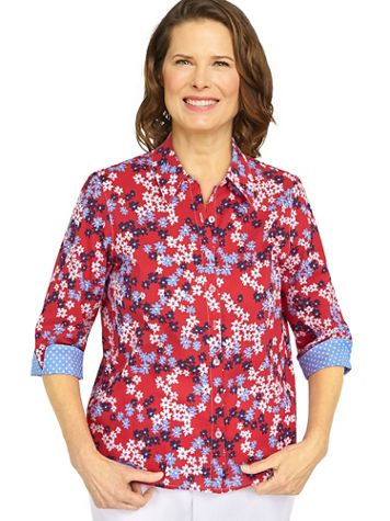 Alfred Dunner® Land Of The Free Polka Dot Trim Floral Button Down Top - Image 1 of 1