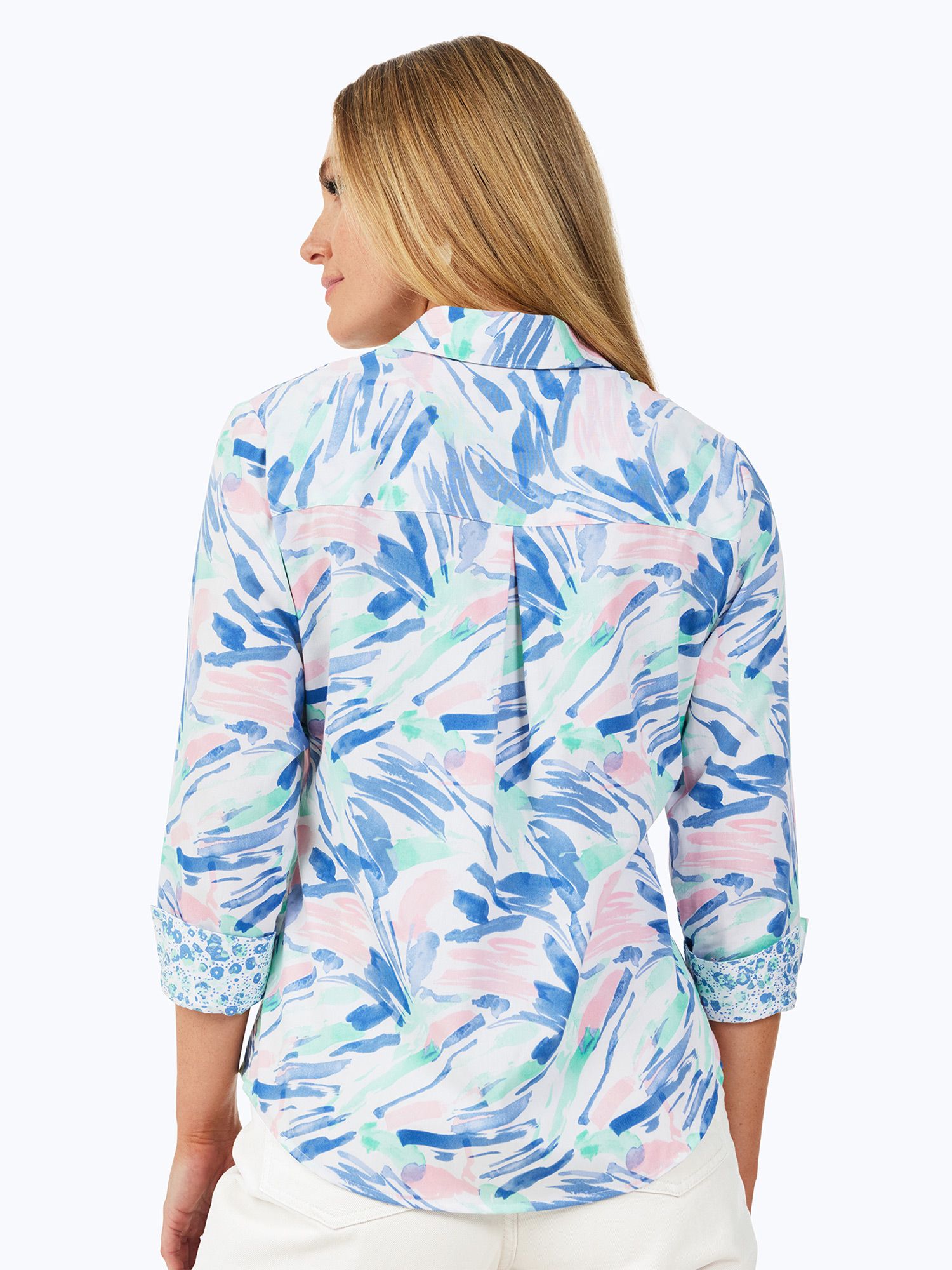 Lucie 3/4 Sleeve Tropical Paint Strokes Blouse