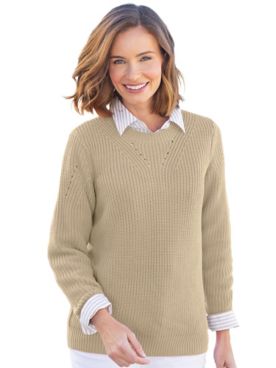 Shaker-Stitch Pullover Sweater