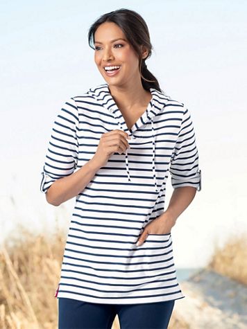 Everyday Knit Striped Tunic Hoodie - Image 1 of 3