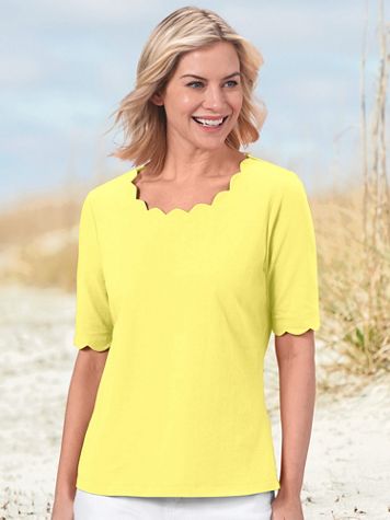  Solid Scalloped Tee - Image 1 of 6