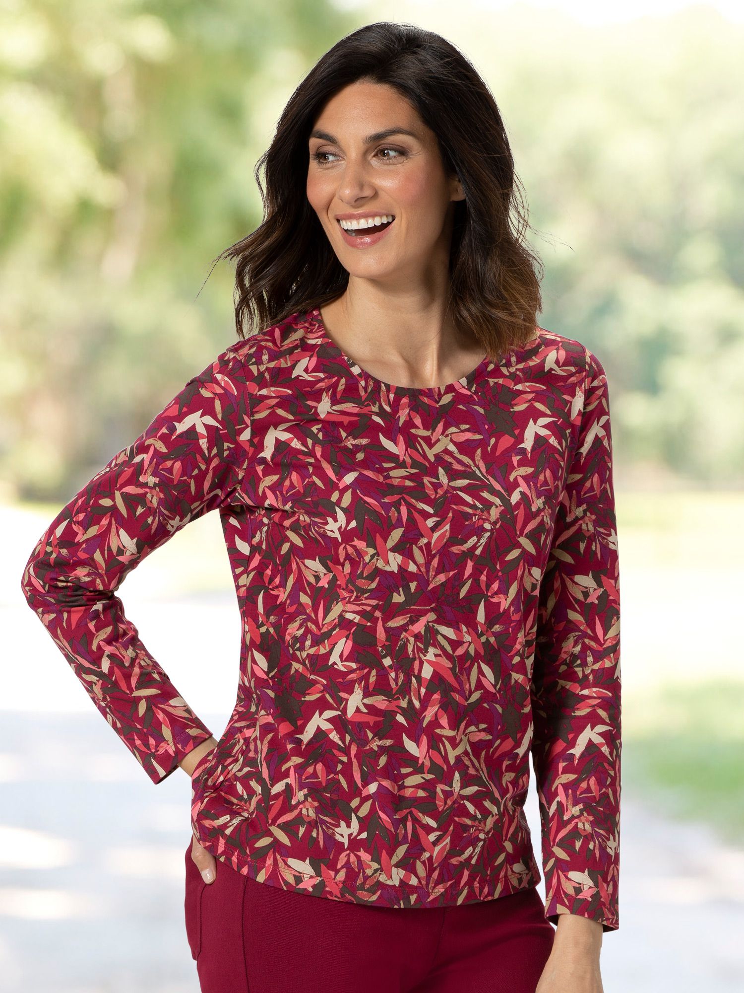Layered Leaves Print Cotton Tee