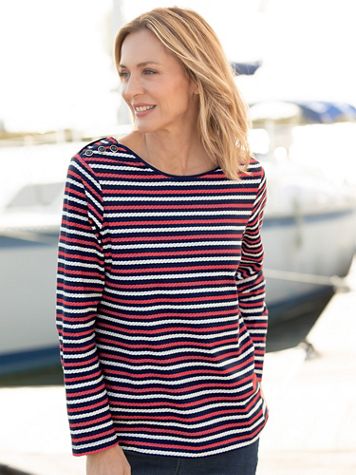 Rope-Stripe Button Shoulder Tee - Image 2 of 2