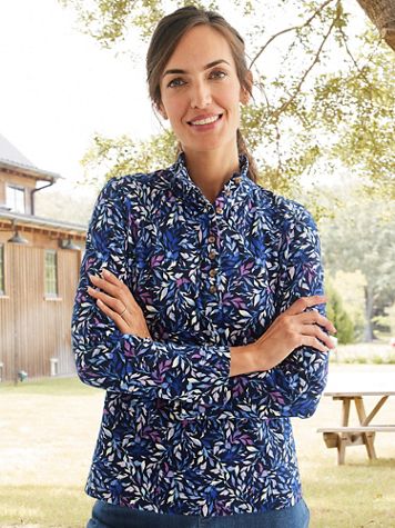 Orchard Leaves Print Essential Cotton Henley - Image 1 of 2