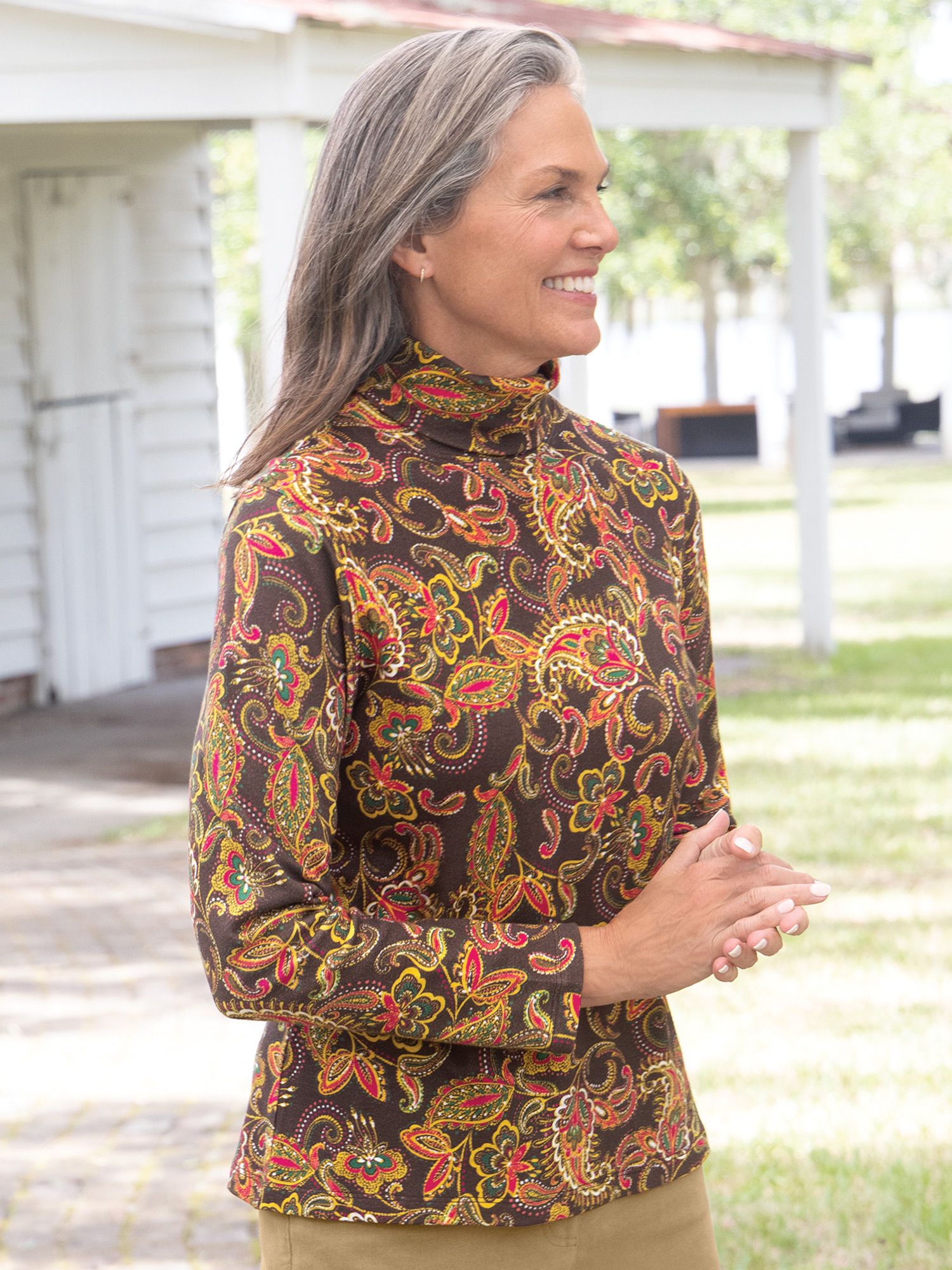 Country Weekend Paisley-Print Turtleneck