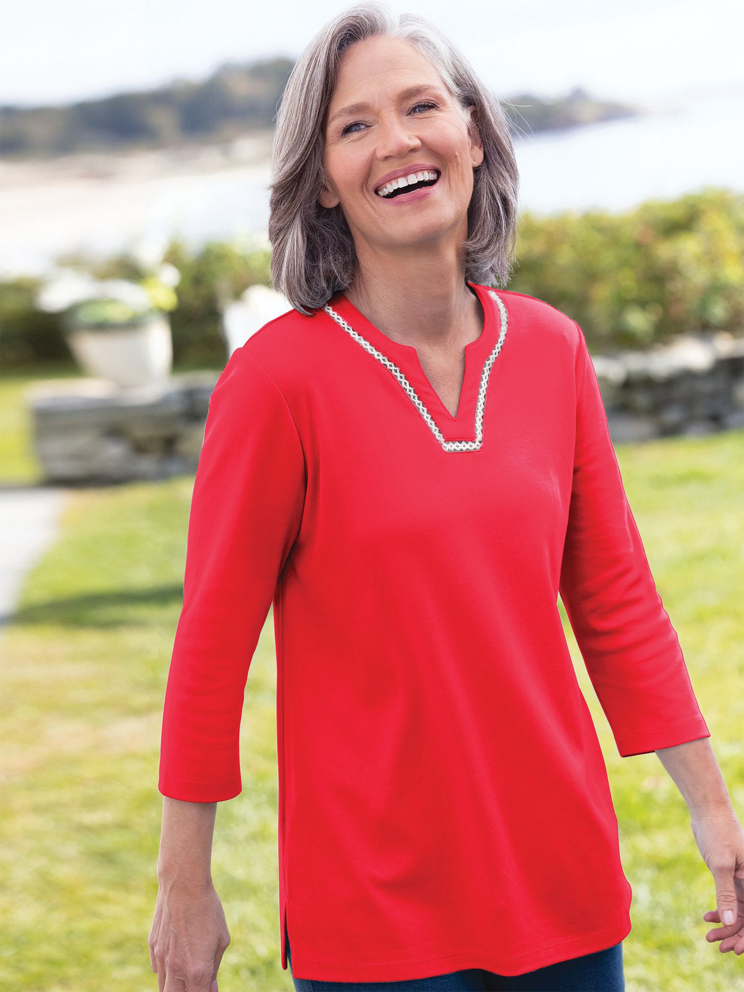 Lace-Edged Notch-Neck Tunic