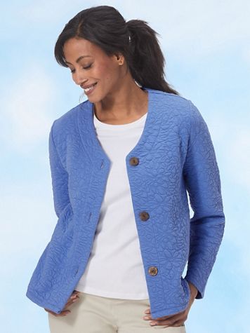 Quilted-Look Double Knit Cardigan - Image 1 of 3