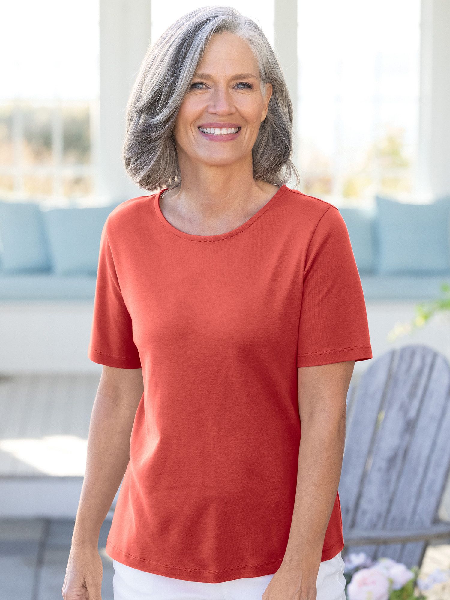 Coastal Cotton Short-Sleeve Jewelneck Tee