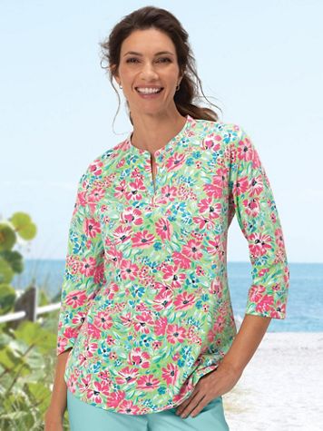 Bright Floral Split-Neck Knit Tunic - Image 2 of 2