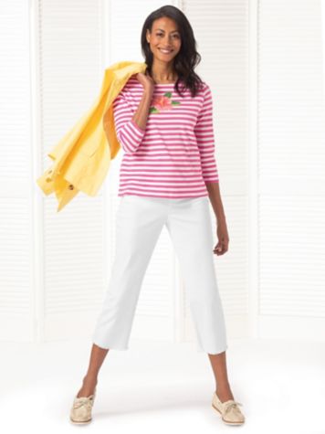 Ocean Breeze Simply Stripes Tee & DreamFlex Fringe Capri Jeans