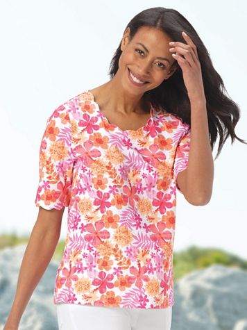 Tropical Floral Scallop-Trim Tee - Image 2 of 2
