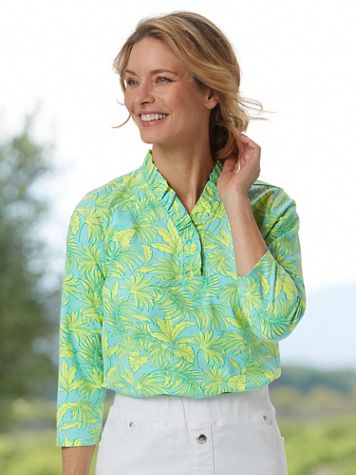 Palm-Leaf Ruffle-Neck Tee - Image 1 of 3