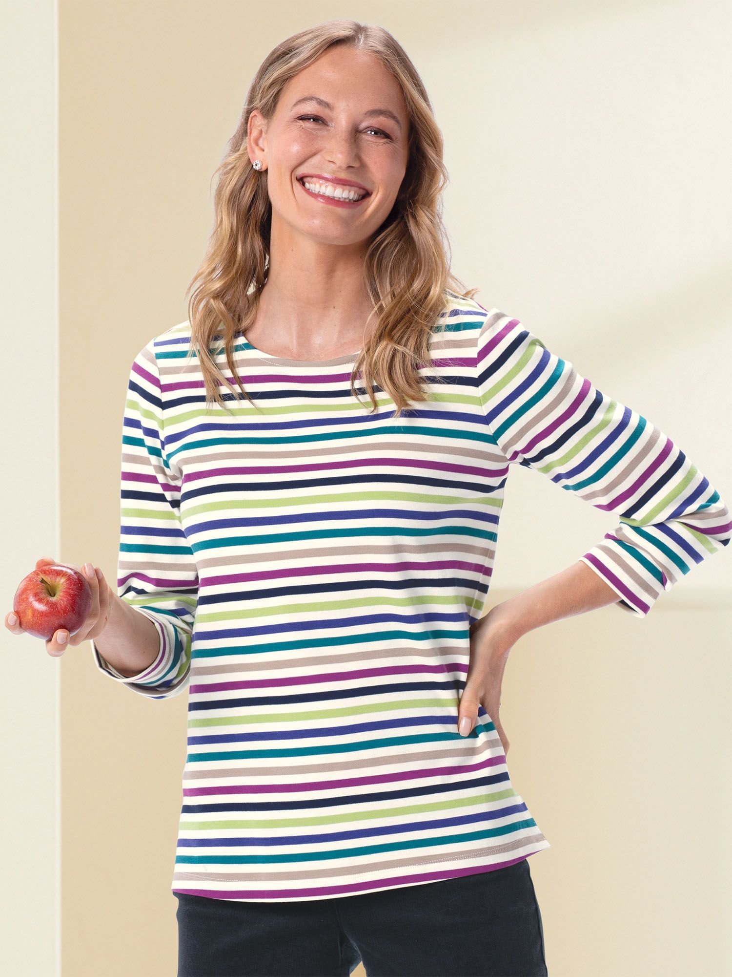 Essential Cotton Long-Sleeve Multi-Stripe Tee