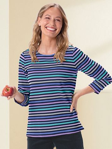 Essential Cotton Long-Sleeve Multi-Stripe Tee