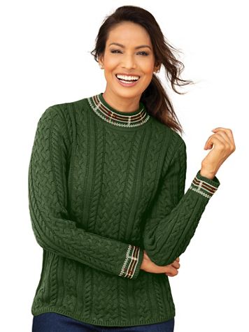 Plaid-Trim Cable Mockneck Sweater - Image 4 of 4