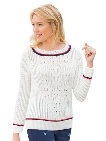 Tipped Mixed-Stitch Cotton Sweater - Image 1 of 2