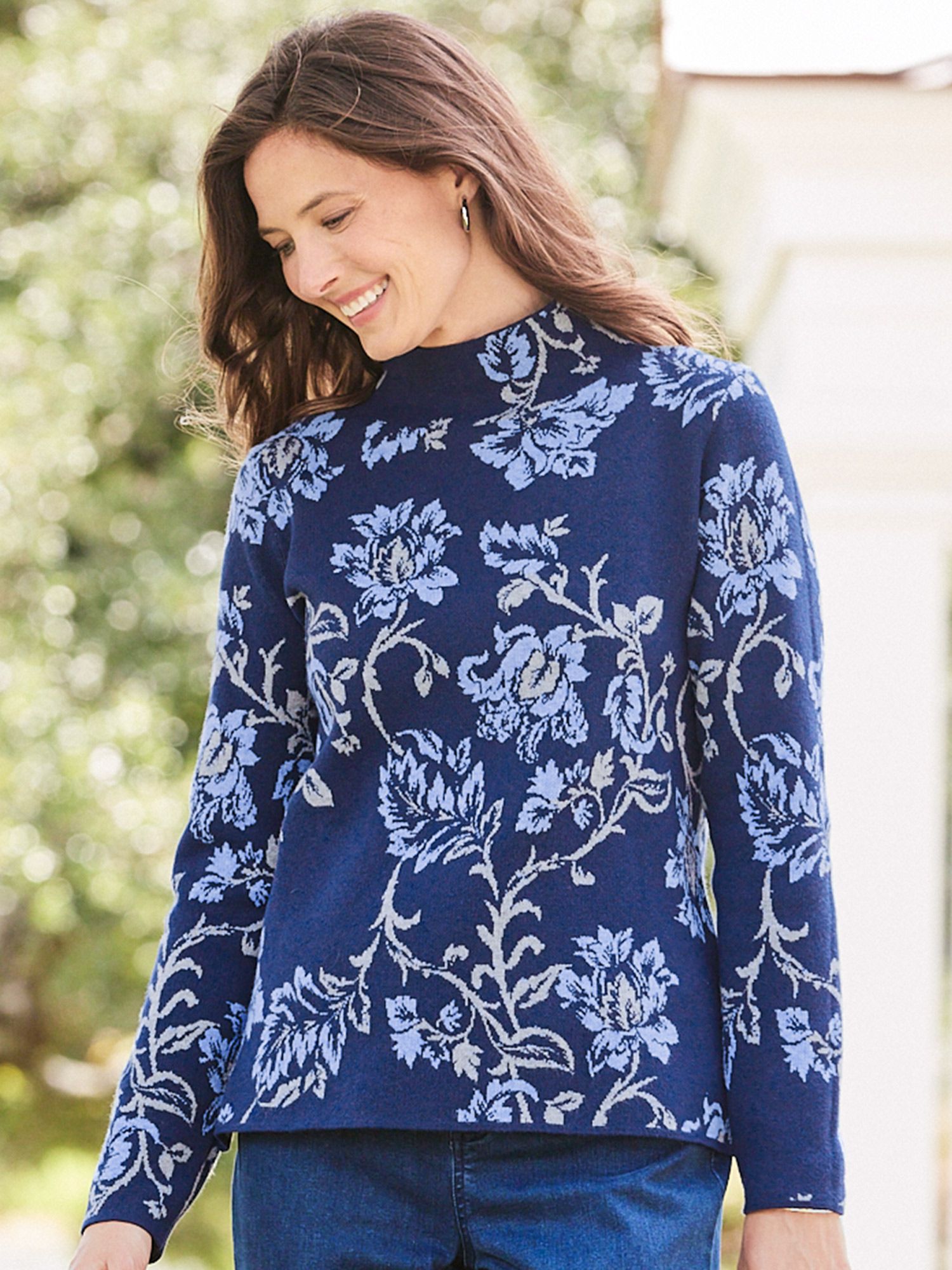 Floral Jacquard Mockneck Sweater