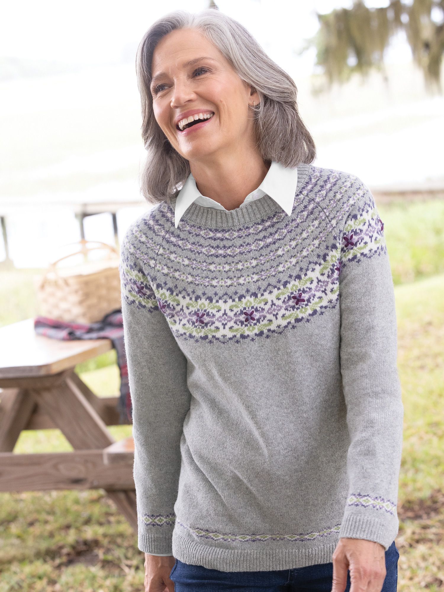 Floral Fair Isle Crewneck Sweater