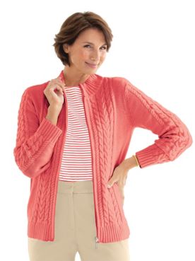 Classic Cable Cotton Zip Cardigan Sweater