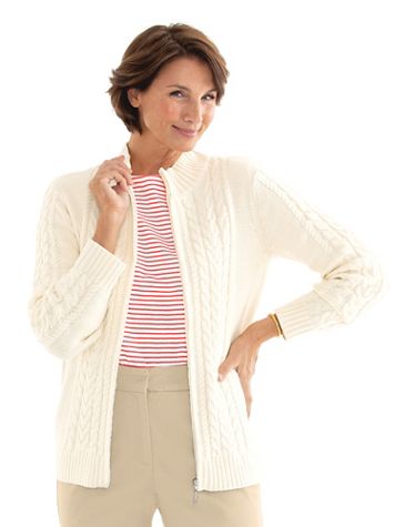 Classic Cable Cotton Zip Cardigan Sweater