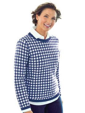 Gingham Check Cotton Sweater