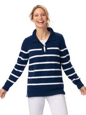 Mariner Stripe Rib-Collar Sweater