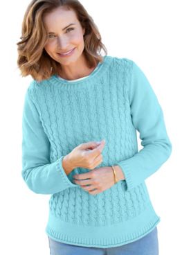 Diamond-Cable Cotton Rollneck Sweater