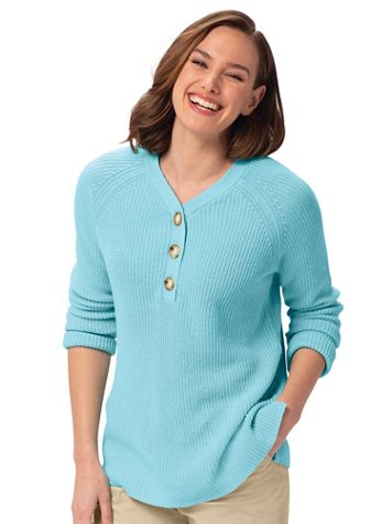 Shaker Y-Neck Henley Sweater
