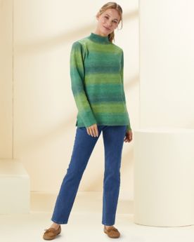 Ombre Mockneck Sweater & Liberty Knit Denim Jeans