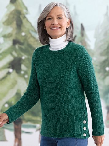 Cotton Seedstitch Side-Button Sweater