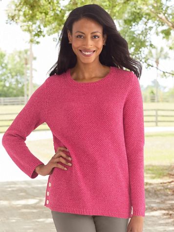 Cotton Seedstitch Side-Button Sweater - Image 1 of 5