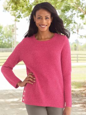 Cotton Seedstitch Side-Button Sweater