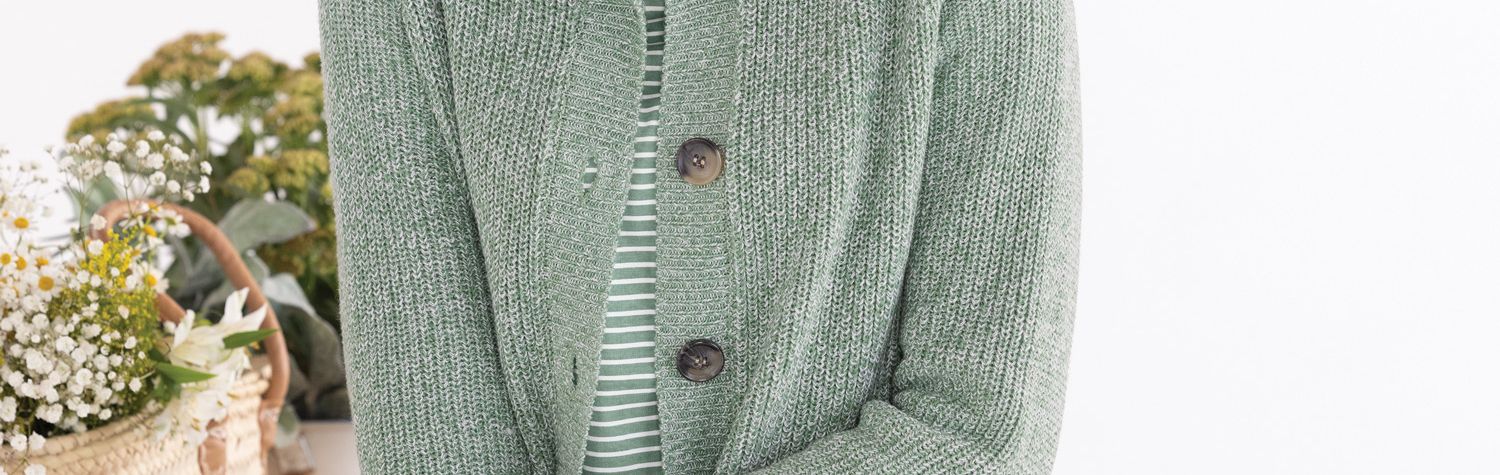Shaker-Stitch Cardigan & Essential Striped Barteau Tee