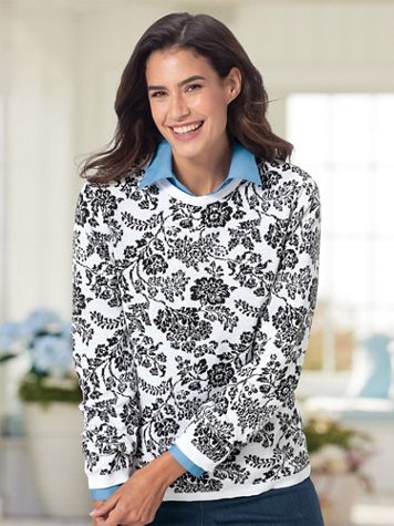 Cotton Two-Tone Floral Sweater - Image 1 of 3