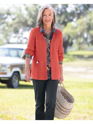 Mixed-Stitch Cardigan & Pressed Floral Shirt