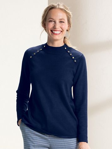 Madison Button-Trim Mockneck - Image 1 of 8