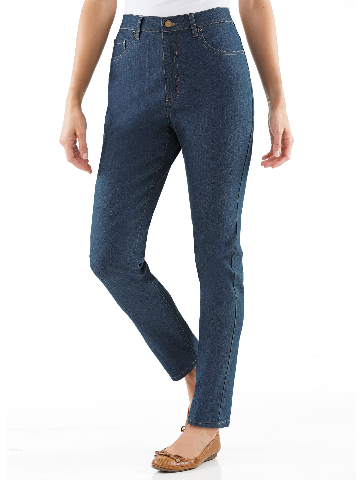 Haband Women’s 5 Pocket Stretch Jeans with Back Elastic, Tapered Leg