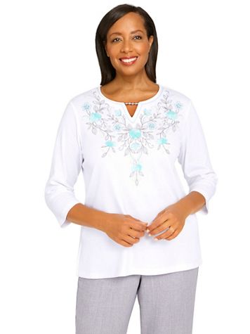 Alfred Dunner® Ladylike Embroidered Floral Knit Top - Image 2 of 2