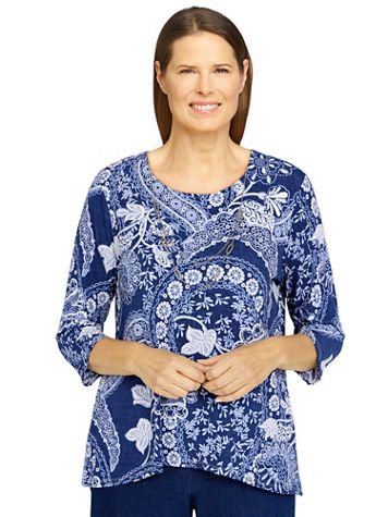 Alfred Dunner® Bright Idea Paisley Floral Knit Top - Image 2 of 2