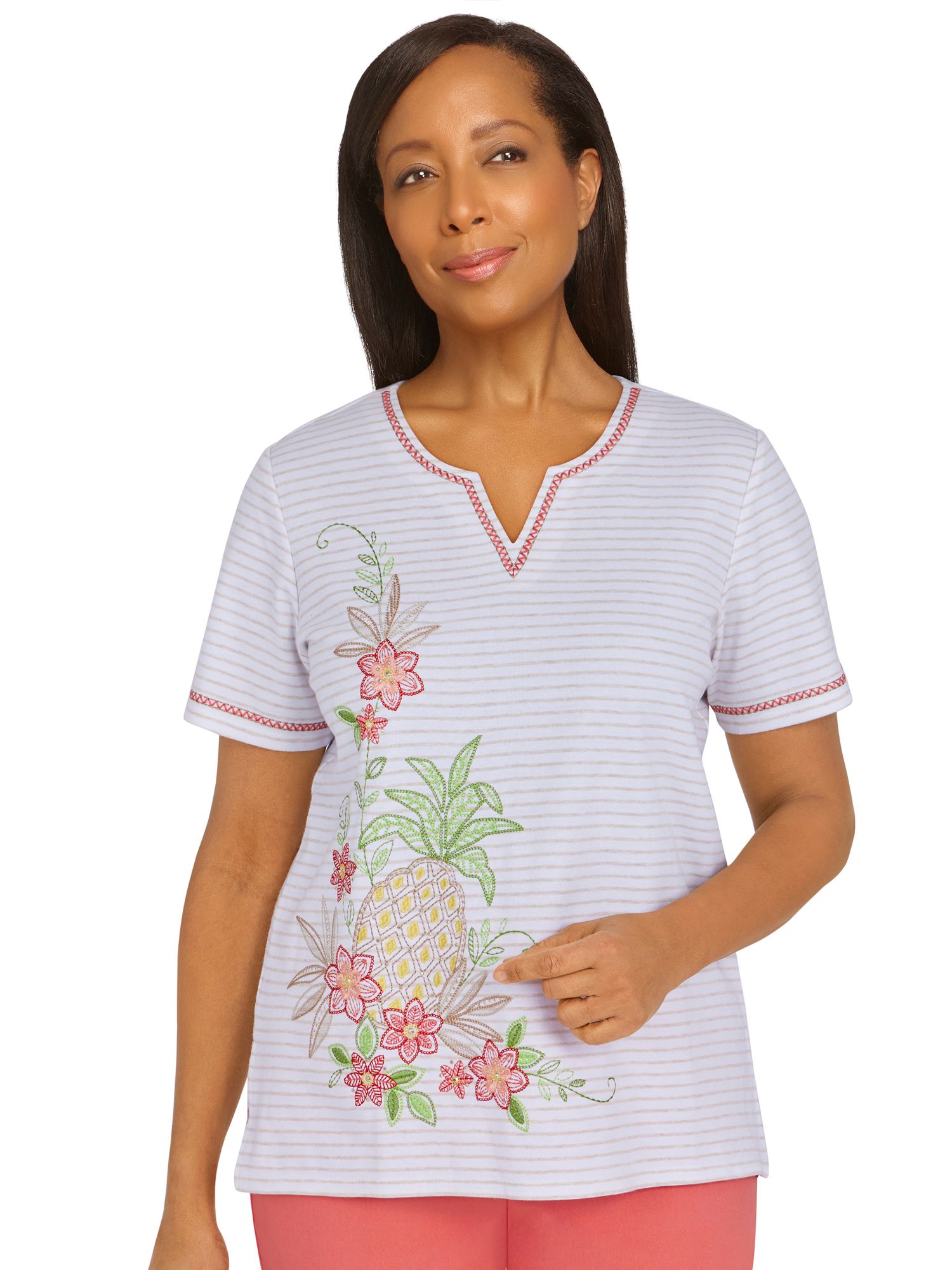 Alfred Dunner® Key Largo Pineapple Stripe Print Top