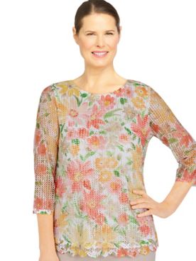 Alfred Dunner® Key Largo Mesh Floral Textured Top