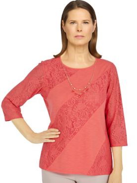 Alfred Dunner® Key Largo Solid Lace Spliced Top