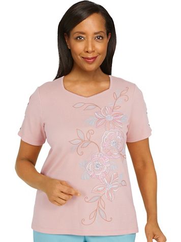 Alfred Dunner® Isle Of Capri Asymmetric Floral Embroidery Top - Image 2 of 2