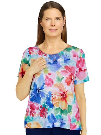 Alfred Dunner® Happy Hour Watercolor Floral Knit Top - Image 2 of 2