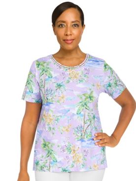 Alfred Dunner® Classic Island Tropical Scene Top
