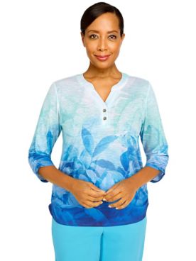 Alfred Dunner® Cool Vibrations Buttoned Neck Ombre Top