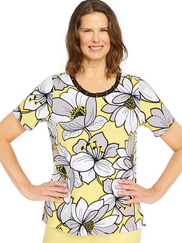 Alfred Dunner® Summer In The City Dramatic Flower Double Strap Tee - Image 2 of 2
