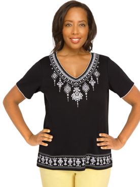 Alfred Dunner® Summer In The City Embroidered V-Neck Tee